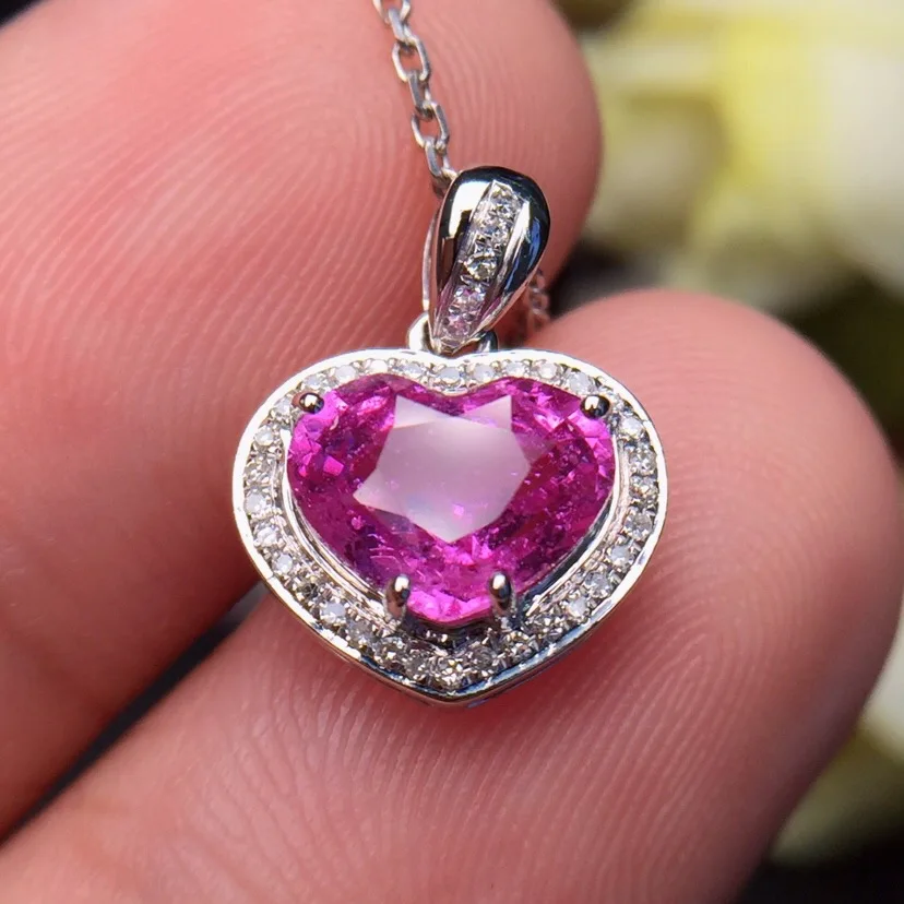 Изысканные ювелирные изделия, заказной размер, Настоящее 18 к белое золото AU750 Природный розовый сапфир 1.71ct подвески из драгоценных камней для женщин ожерелье