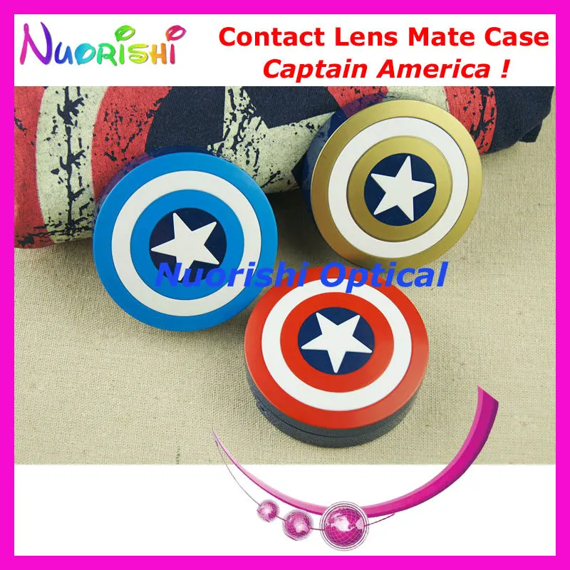 

10pcs Captain America design Contact Lens Case with Mirror C535 contact lens mate box Free Shipping