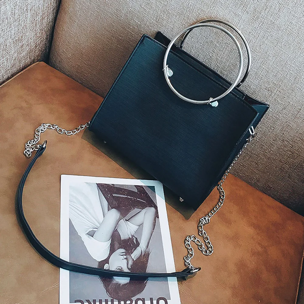 

Ruiyee Fashion lady handbag Metal Ring Handle PU Leather purse Women Shoulder skew spanning Messenge Bag Female Design tote bag
