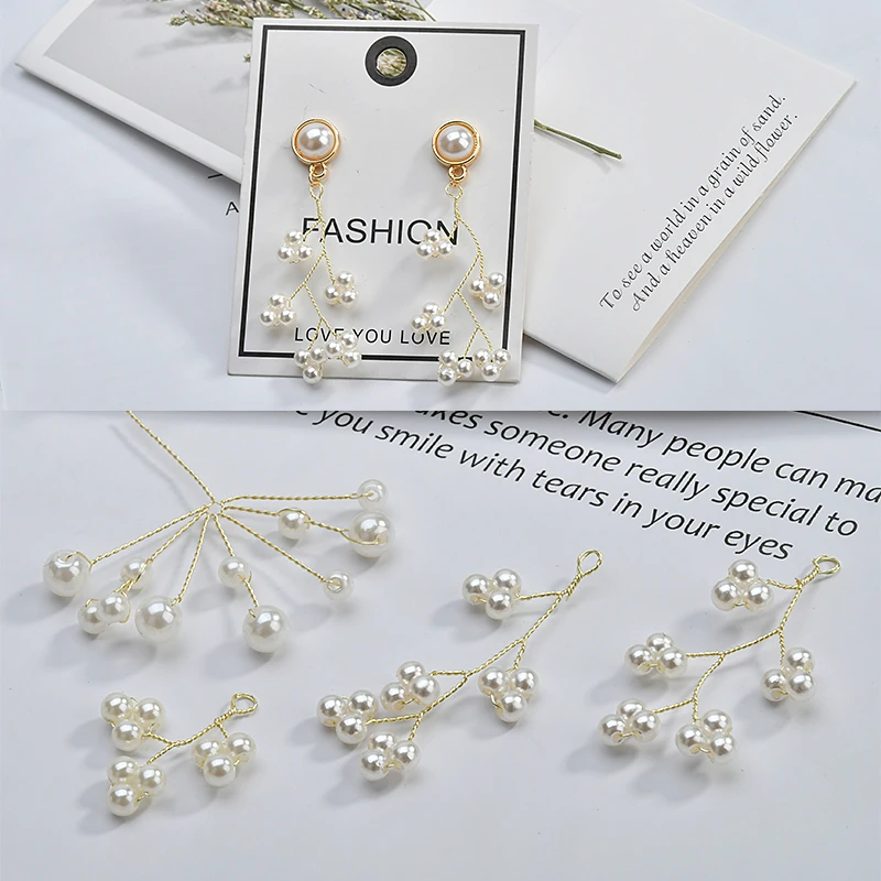 

Hand-made copper wire winding freely shaped pearl branches and leaves covered with stars Earrings hanging DIY hairpin ornaments