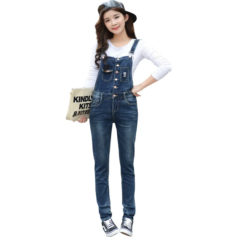 

Fashion Rompers Denim Overalls Women Femme Mid Waist Elegant Adjustable Strap Jumpsuit Jeans Pants Women's Trousers