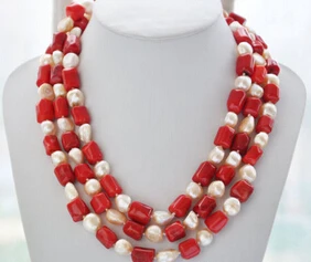 

AA 004808 17mm cylindrical red coral 15mm baroque pink fw pearl necklace
