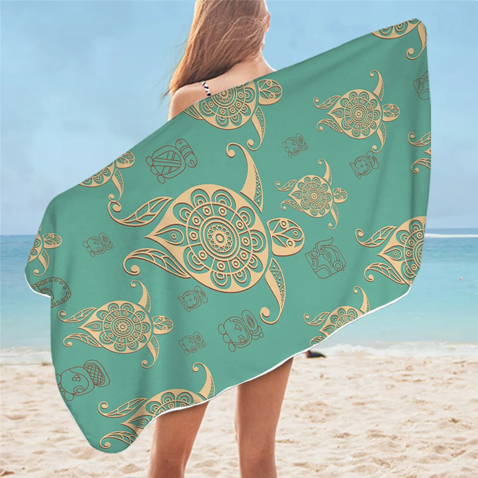 BeddingOutlet Sea Turtle Bath Towel Bathroom Map Tortoise Microfiber Beach Towel Starfish Nautical Shower Summer Blanket
