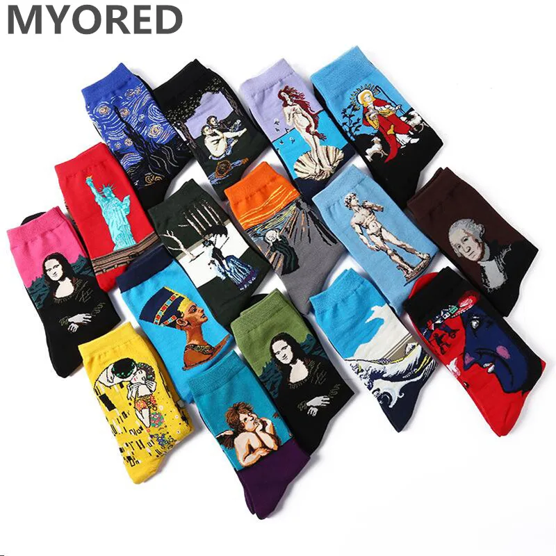 Забавные мужские носки MYORED 5 пара/лот хлопковые цветные с изображением Ван Гога в