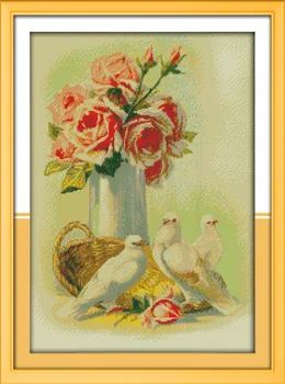 

Beautiful Roses and pigeons Printed Canvas DMC Counted Chinese Cross Stitch Kits printed Cross-stitch set Embroidery Needlework
