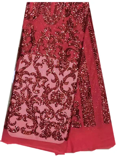 

Red color High Quality African Sequins Tulle Net Lace Fabric Fashion Embroidered Lace Trim Free Shipping