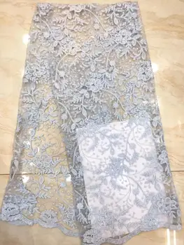 

2019 High quality grey Nigerian wedding french guipure lace unique African tulle velvet lace fabric with sequins for dress(7-19