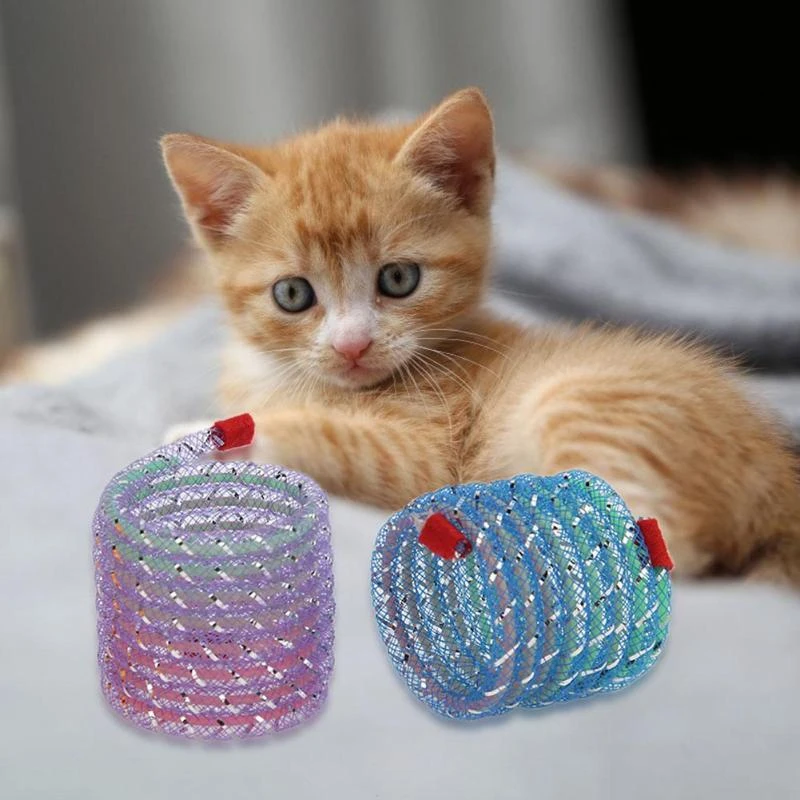 6pcs Funny Pet Cat Flexible Spring Toy Kitten Interactive Toys Color Random for Small and Medium-Sized Cats Dogs to Play