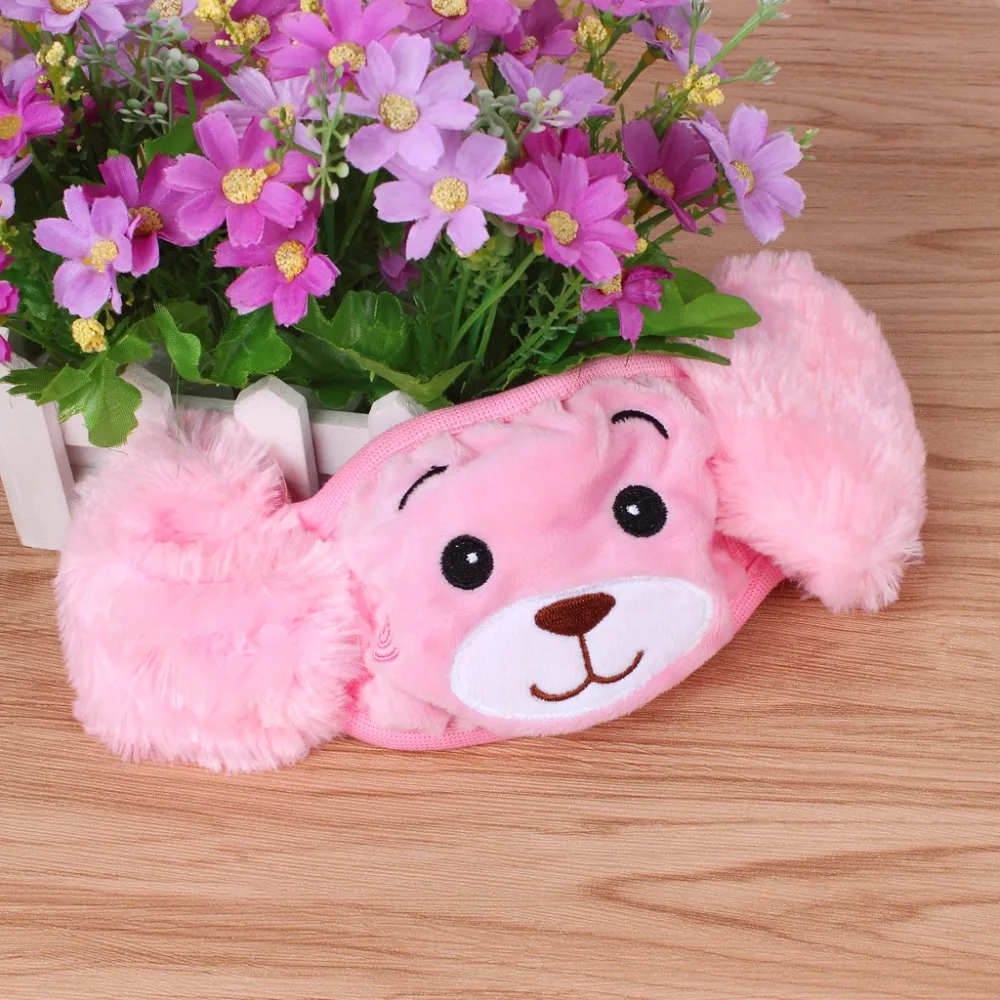 Winter Plush Mouth-Masks For Children Earloop Face-Mouth Mask Warm And Dustproof Pink Cartoon Bear Pattern (3)