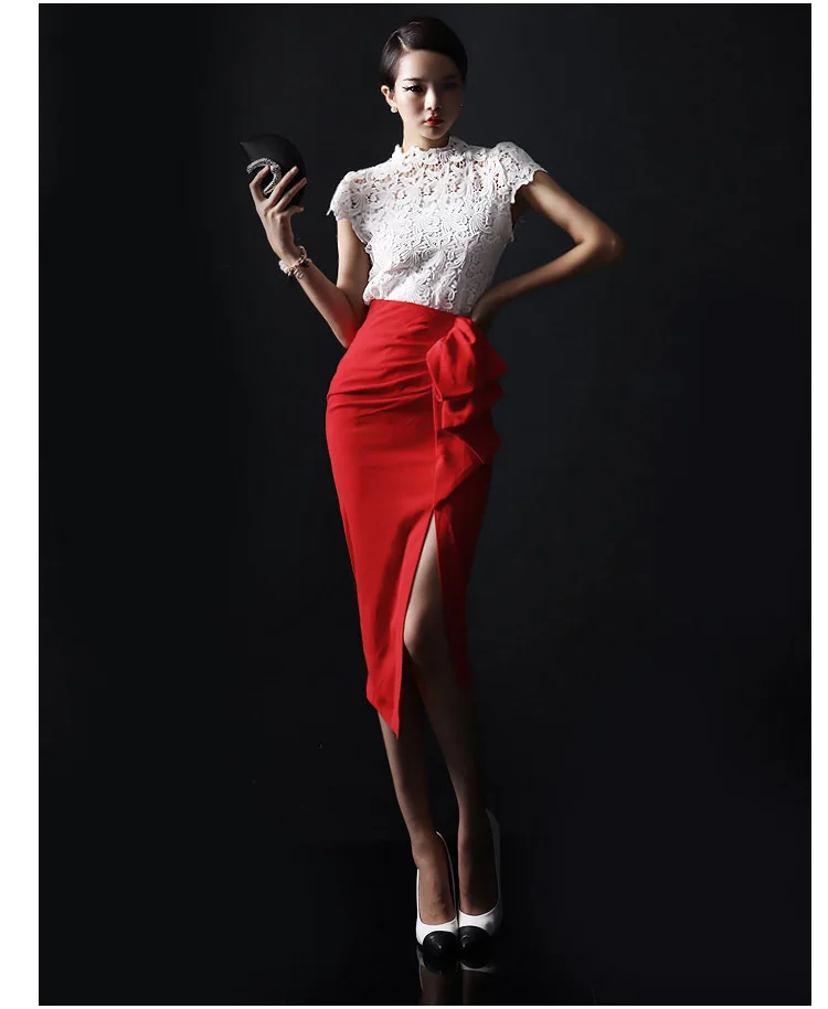 Saias Femininas, длинная юбка макси цвета хаки с разрезами, красная длинная юбка-карандаш с боковыми разрезами размера плюс 5XL, сексуальные юбки с оборками, Jupe Longue