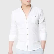 Хлопковые повседневные рубашки, мужские однотонные рубашки с длинным рукавом, рубашки с отложным воротником, приталенные рубашки, белые Гавайские офисные рубашки с оглушительными карманами