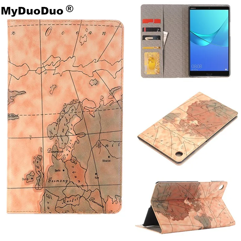 

World Map Pattern Magnetic Folding Stand PU Case Cover For Huawei MediaPad M5 8.4 SHT-W09 SHT-AL09 8.4 inch Tablet Skin Case+Pen
