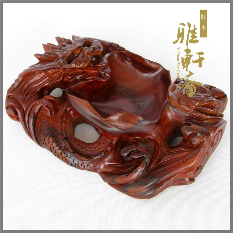Bois de santal rouge palissandre artisanat sculpté dragon cendrier en bois cadeau boîte bois dragon Yanju personnalité créative - 5