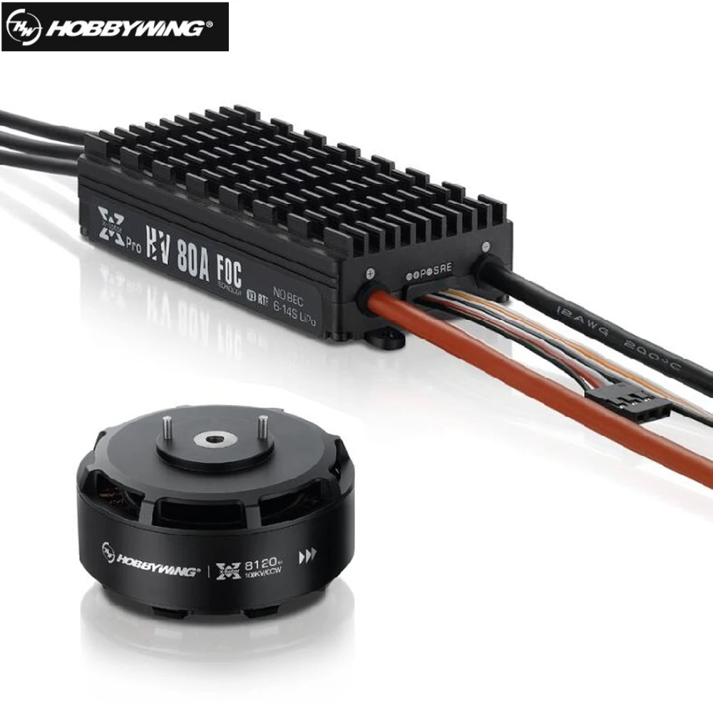 

Hobbywing XRotor FOC Power System Combo Brushless 8120 100KV Motor & HV 80A FOC V3 ESC for FPV Racing Quadcopter
