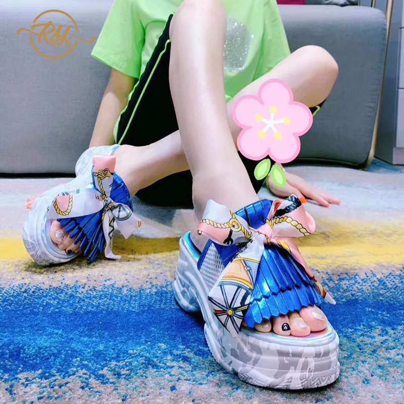 

RY-RELAA womens sandals 2018 high heels sandals women Genuine Leather stripper heels women's shoes wedge sandals Ins style shoe