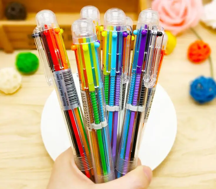 

Multi 6 Colors In One Set Ball Point Ballpoint Pen For Writing School Office Supplies Stationery Kids