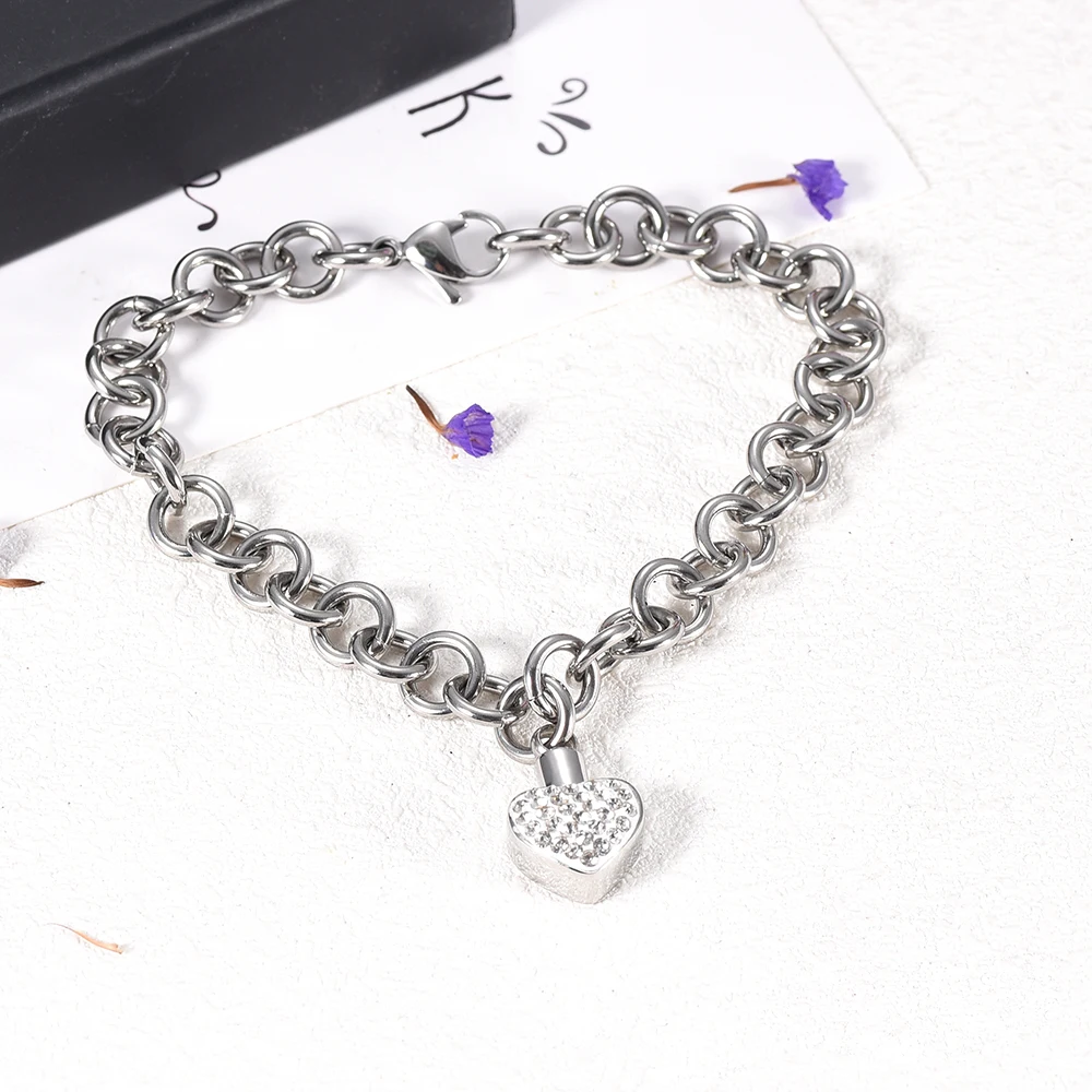 

Stainless Steel Heavy Link Chain Bracelet with Cremation Urn Pendant for Ashes Keepsake Cremation Jewelry Lobster Clasp