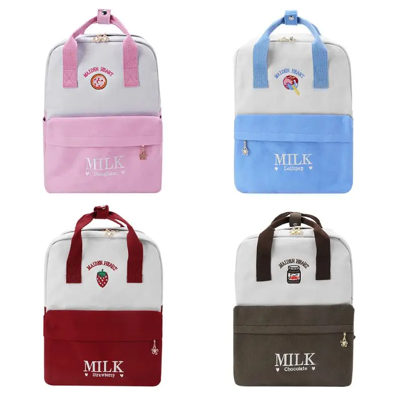 

Cute Fruit Letter Embroidery Backpack School Shoulder Bag Canvas Laptop Travel Rucksack for Teenage Girls