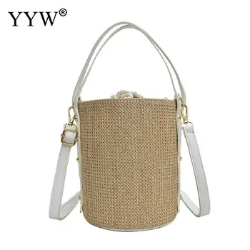 

Straw Rope Knitted Messenger Bag Lady Fresh Paper Pack Summer Tote 2019 Handmade Women Bucket Handbag Vintage Retro Beach Bag