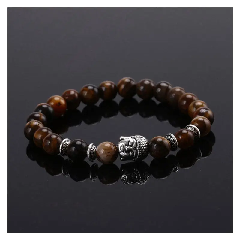 Мужской натуральный камень тигровый глаз браслет Будда из бисера голова Шарм из бисера коричневый