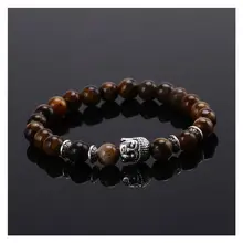 Мужской натуральный камень тигровый глаз браслет Будда из бисера голова Шарм из бисера коричневый