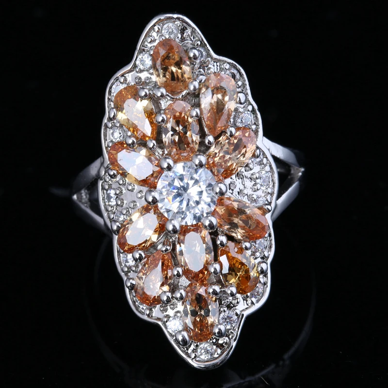 Оранжевый Шампанское Morganite Кубического Циркония Камни наложения 925 серебро Модные украшения Кольца Размеры 6 7 8 9 S1550