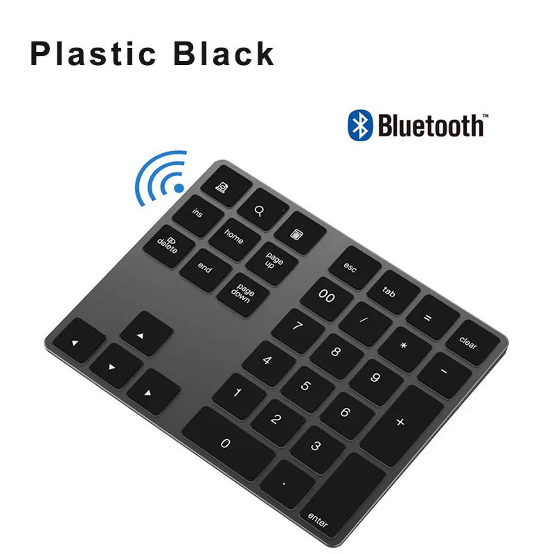Zienstar Bluetooth цифровая клавиатура, Портативный Беспроводной; большие размеры 34-ключ внешний номер тормозные колодки для компьютера, ноутбука, Macbook, планшетный ПК с системой андроида - Цвет: Plastic Black