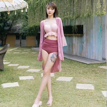 Женский купальник, новинка, Раздельный Комплект из трех предметов, высокая талия, обтягивающее, сексуальное бикини, праздничный, пузырьковый, горячая Распродажа, танкини