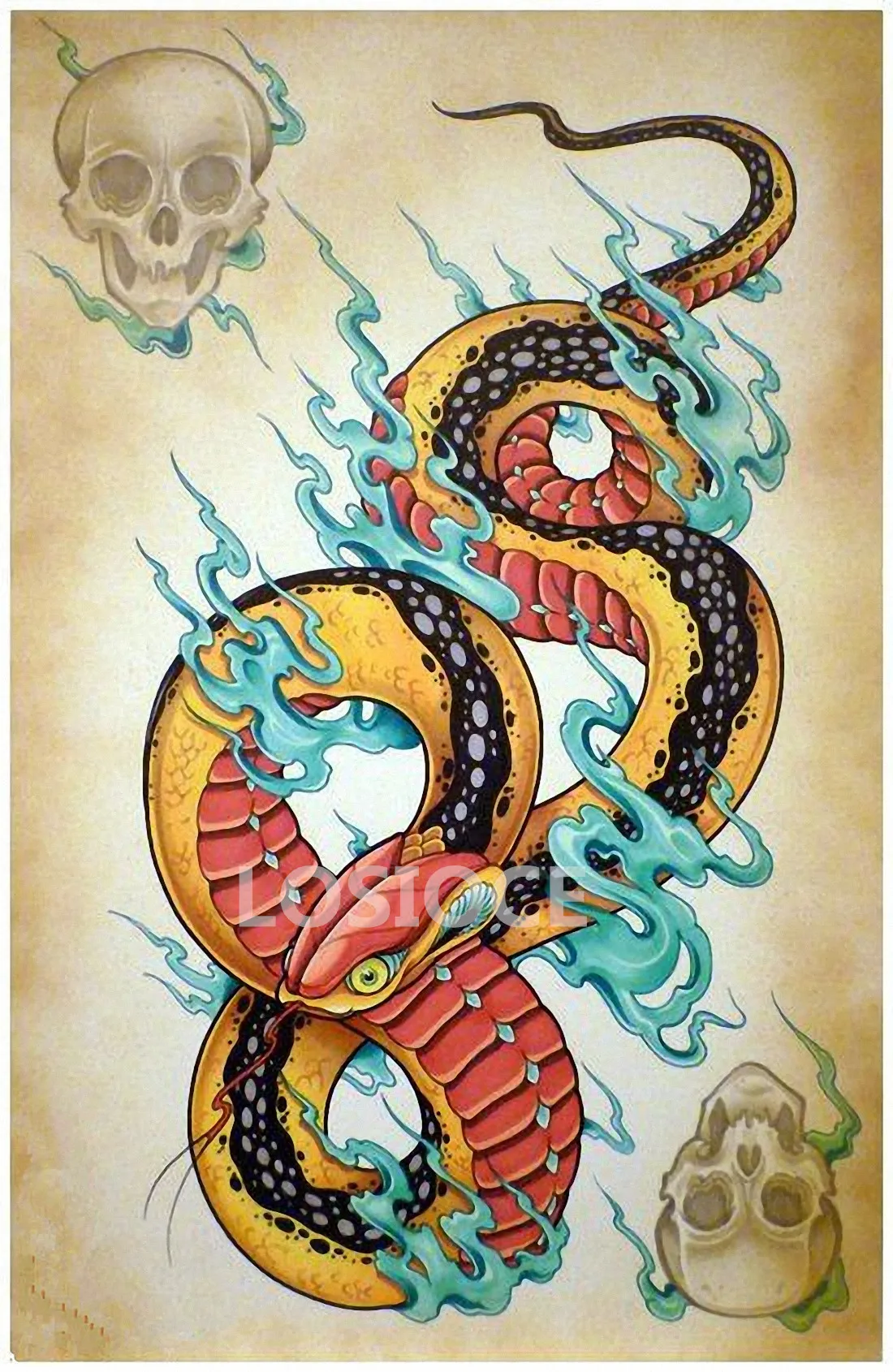 Snake Retro Kraft Paper Tattoo Sketch Posters Wall Sticker Painting