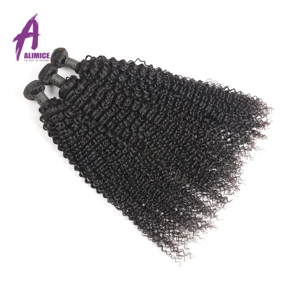 Alimice Indian Kinky Curly Hair 3 Bundles Deal Hair Extensions 100% Remy Human Hair Weave Bundles Nature Color Hair 8-24inch (3)