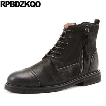 

Full Grain Leather Genuine Lace Up Black Combat Winter Fur Real Military Booties High Quality Retro Boots Shoes Army Ankle