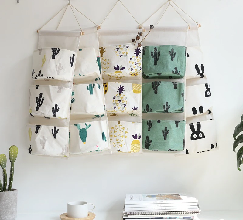 

Fresh style line cotton Hang Package For Socks Shoe Toy Underwear Door Wall Hanging Closet Organizer