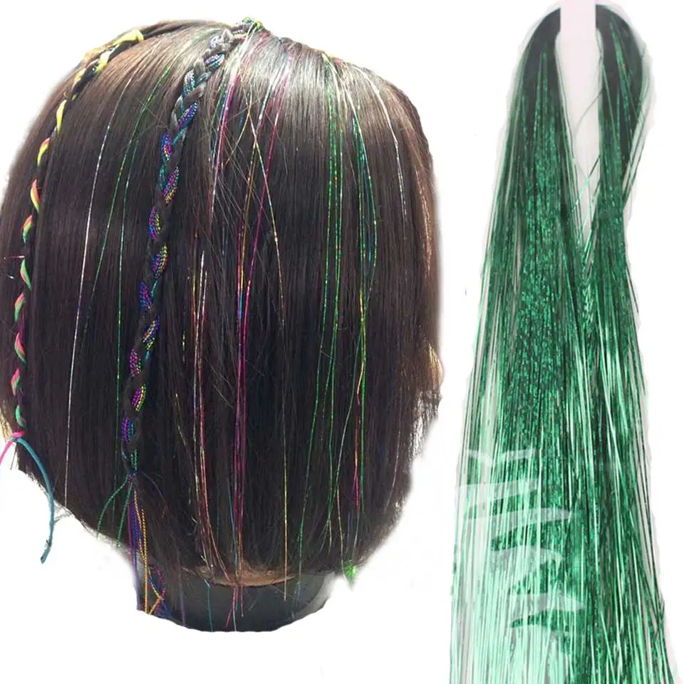 Sparkle Hair Tinsel Gold Silver Colorful Straight Synthetic Hair Strands Glitter Extensions Decoration Party Accessories