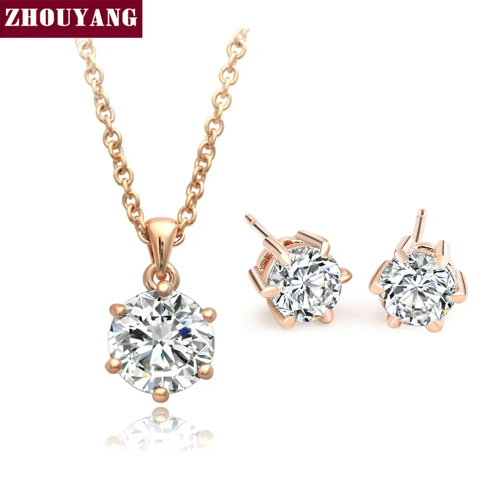 

Top Quality ZYS227 ITALINA Six Claws 0.5ct Rose Gold Color Jewelry Necklace Earring Set Rhinestone Made with Austrian Crystals