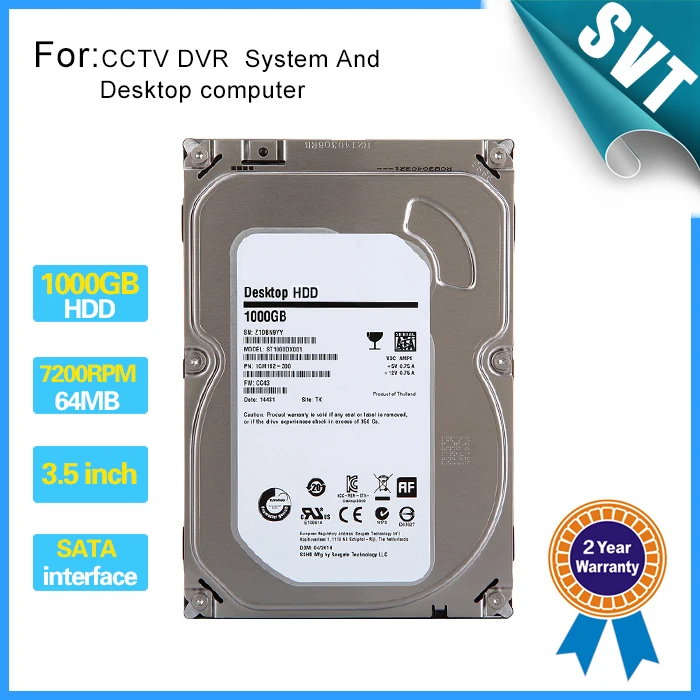 

New 1000gb 3.5" inch Hard disk 1TB 7200rpm 64MB SATA Internal HDD for Desktop DVR recorder CCTV system CCTV Accessories SK-240