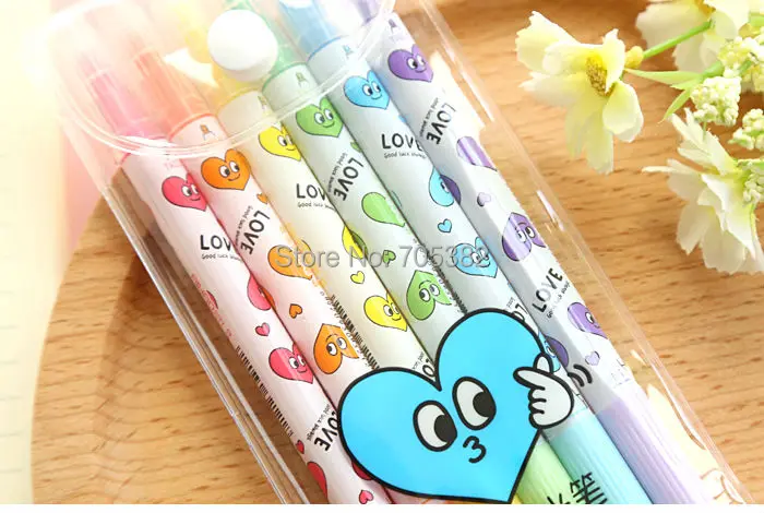 6 цветов/упаковка Kawaii хайлайтер ручки двойные маркеры флуоресцентные выделители ручка офисная школа papelaria принадлежности (ss-1398)
