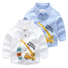 Новые Мальчики полосатая рубашка из хлопка детская одежда с длинными рукавами и забавным рисунком детские блузки для мальчиков раннего возраста, белый, Рубашка с отворотом