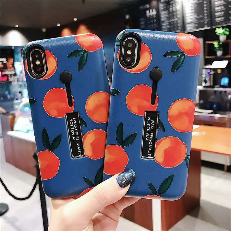

Hot Orange Loop Ring Case for iPhone XR X 6 6S 7 8 Plus Fruit Watermelon Hide Ring Holder Stand Cover for iPhone XS 11 Pro Max
