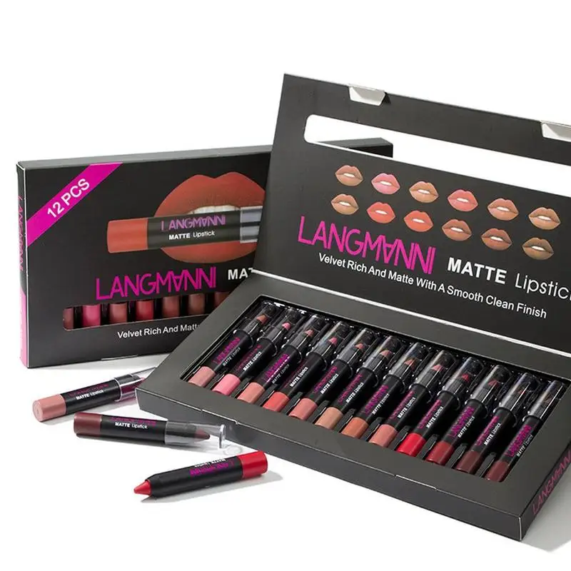 

12pcs/lot Lip Kit Makeup Matte Lipstick Set Long Lasting Lipstick Nude Cosmetic Makeup Set Waterproof Nutritious Velvet Lip Set