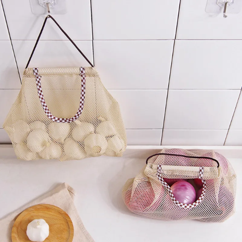 

Fruit Vegetable Garlic Onion Hanging Storage Bag Breathable Reusable Mesh Bags Organizer Home Kitchen Accessories