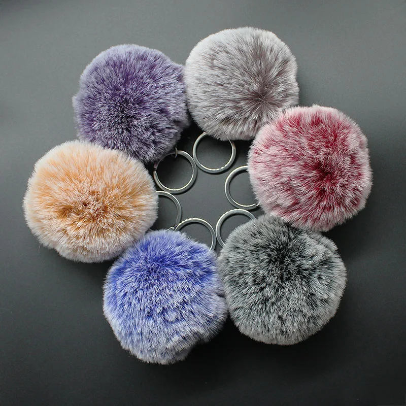 

Fashion Snowflake Pom Pom SoftBall Keychain For Women Handbag Car Faux Rex Rabbit Fur Pompom Key Chains Silver Key ring Pendant