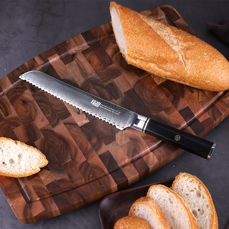  FINDKING Professional 8 inch Bread Knife Ebony Wood Octagonal Handle Ladder Pattern 67 Layers Damas - 32987589364