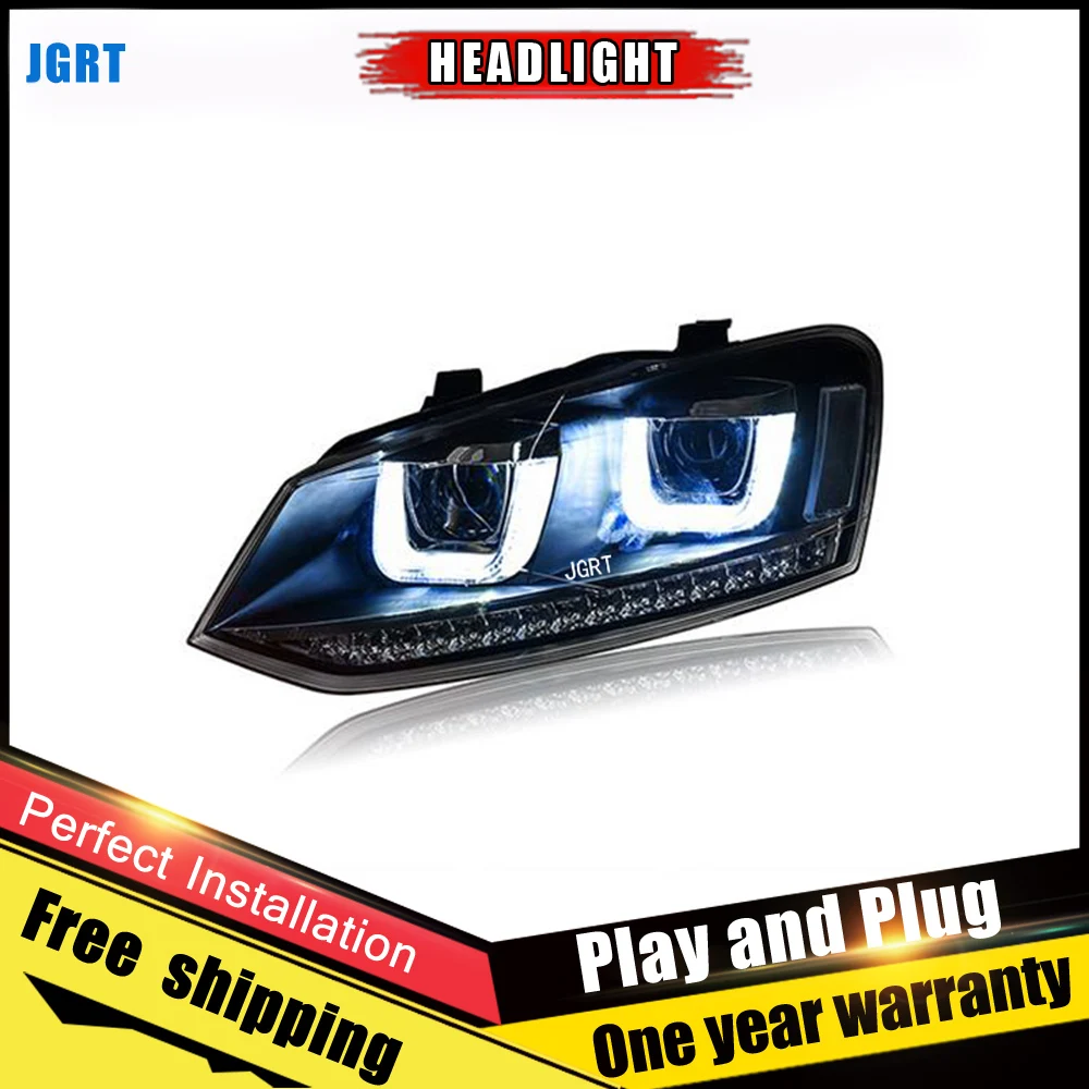 2PCS Car Style LED headlights for VW Polo 2013 2015 for VW Polo head lamp LED DRL Lens Double