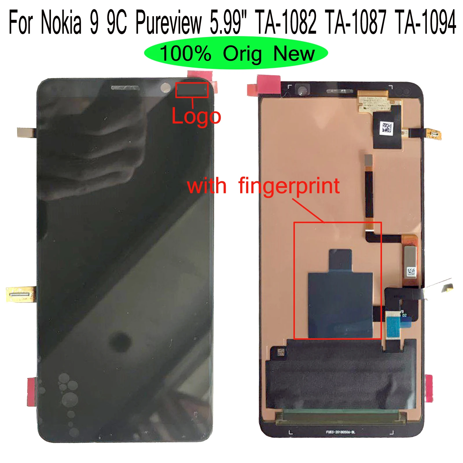 

Shyueda 100% Orig New + Fingerprint 5.99" For Nokia 9 9C Pureview TA-1082 TA-1087 TA-1094 LCD Display Touch Screen Digitizer
