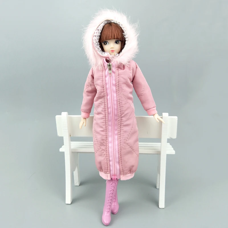 Розовая Длинная зимняя куртка наряды для куклы Барби одежда парка BJD 1/6 1:6