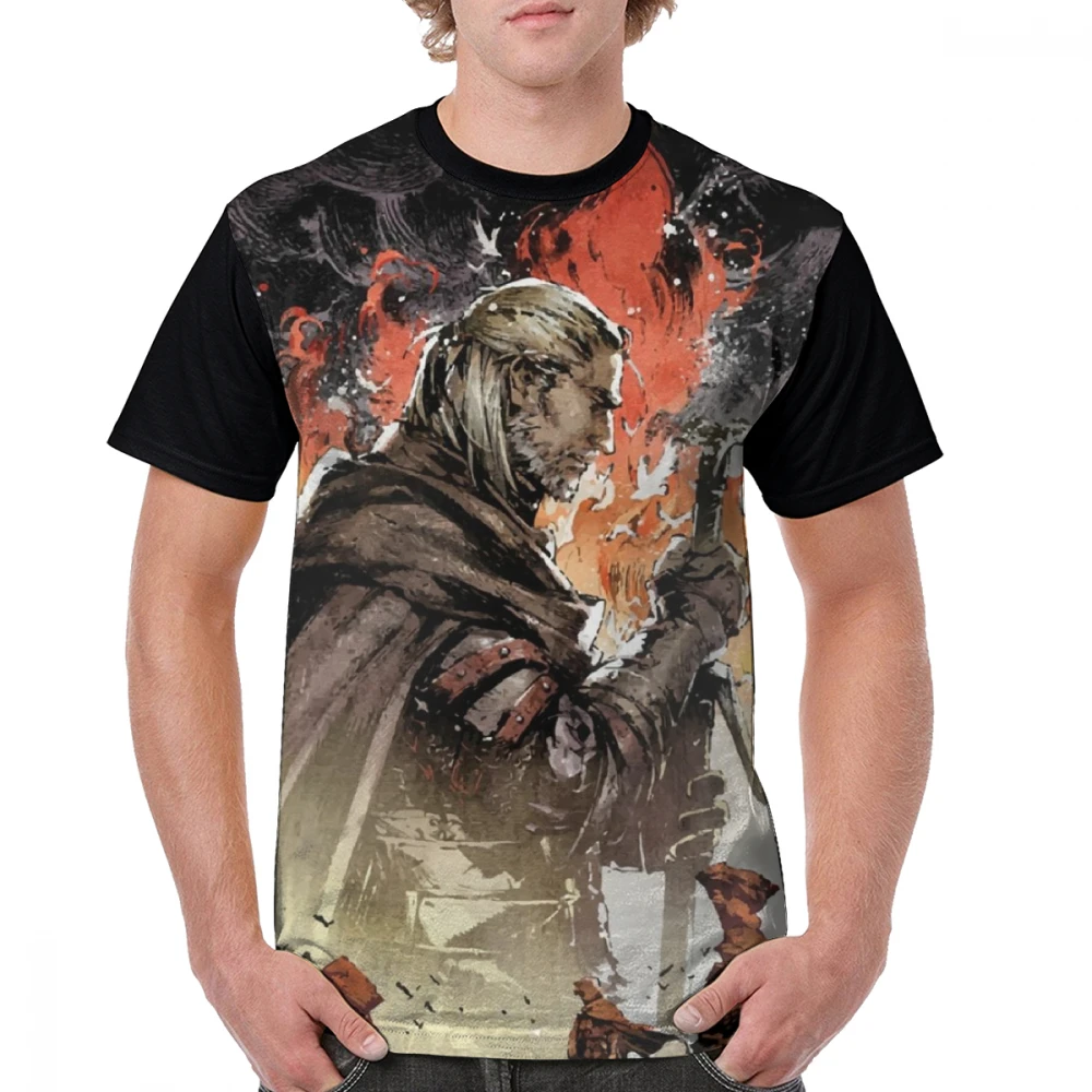 Gwent футболка Geralt Of Rivia Artwork, футболка с принтом XXX Graphic, Мужская футболка, потрясающая, полиэстер, футболка с короткими рукавами - Цвет: Черный