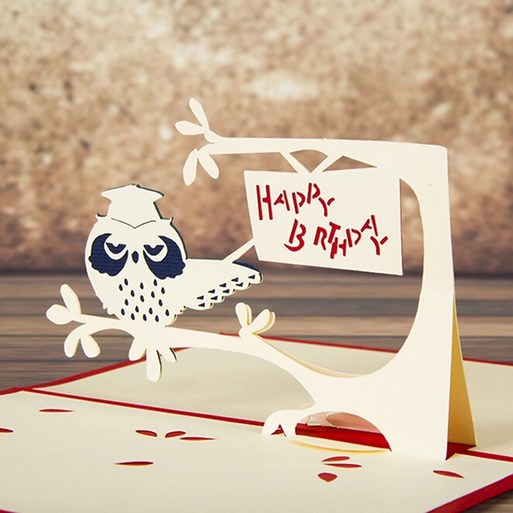 (5 pieces/lot)Free Shipping Owl Animal Greeting Card Three dimensional