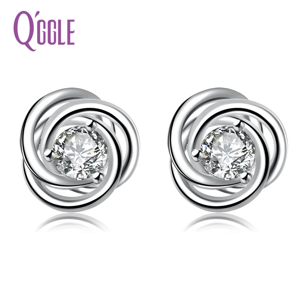 QGGLE Silver Round Stud Earrings Rhinestone for Women Fashion Jewelry | Украшения и аксессуары