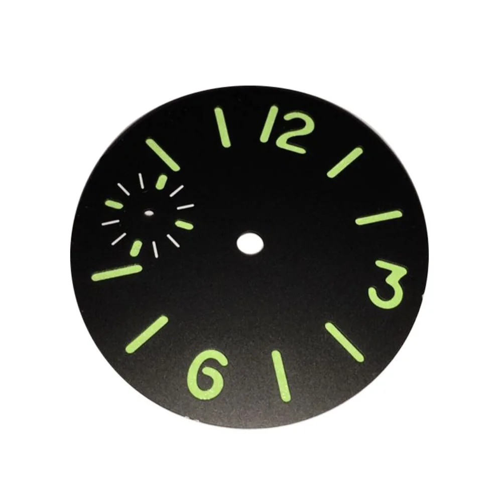 

34.5mm watch parts Black sandwich dial Luminous green numbers fit hand winding 6497 ST36 mechanical movement 44mm case