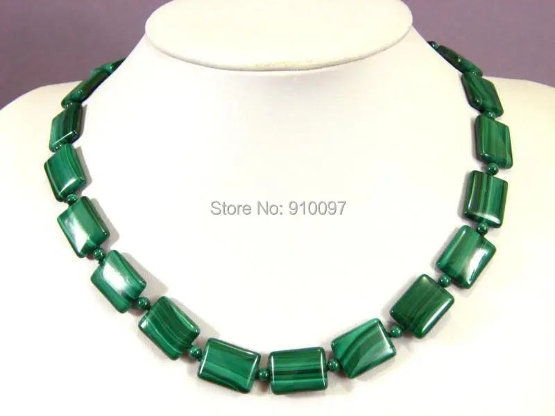 

free shipping >>13x18mm Oblong green malachite necklace vintage 18 "AAA+Q